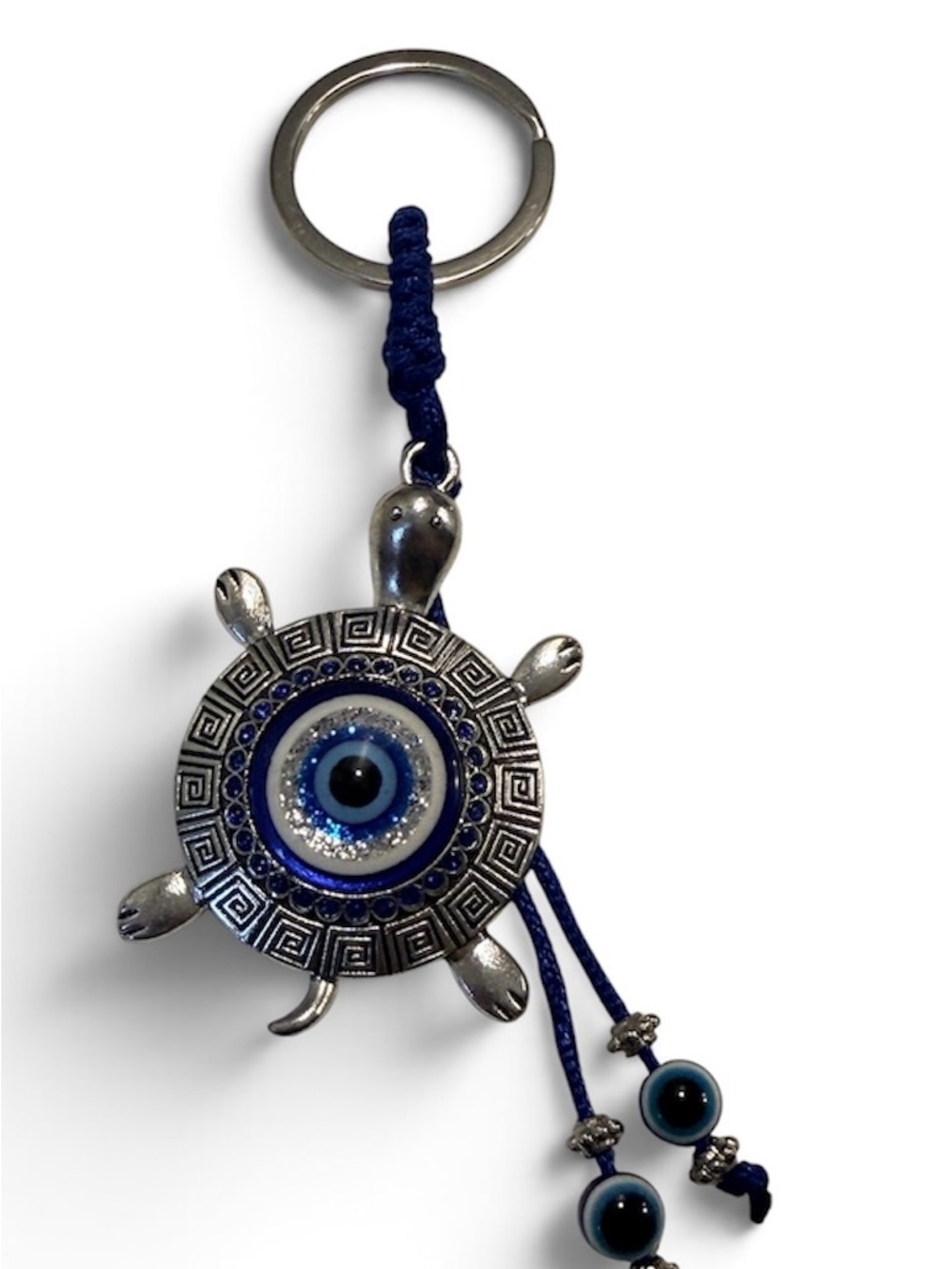 Turtle Evil Eye Keychain - Blue Silver Talisman